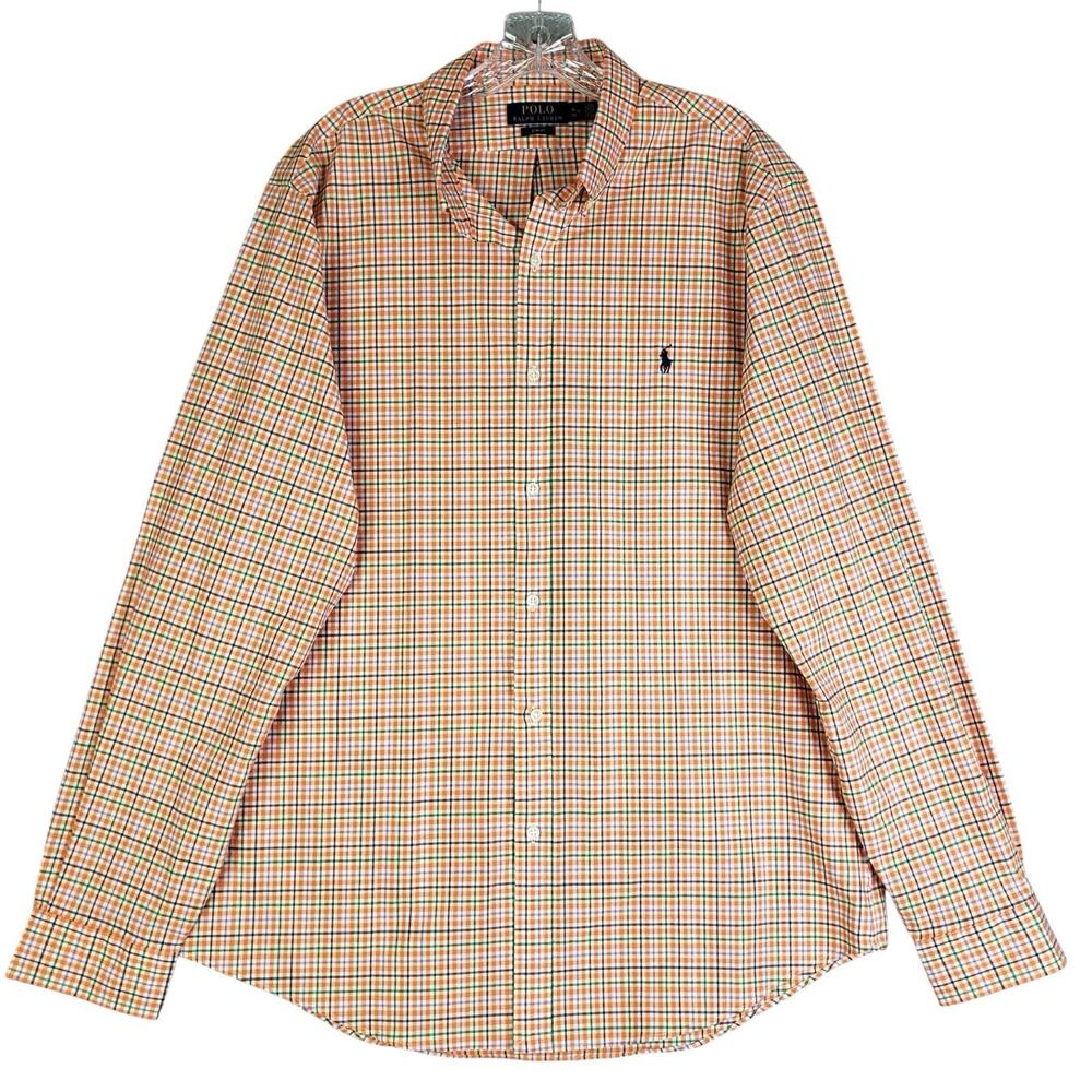 Polo Ralph Lauren Shirt Men’s Large Slim Orange Plaid LS Button Down - Picture 2 of 10